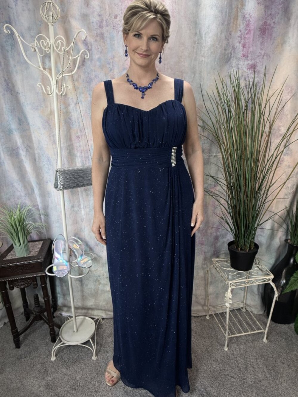 📌R&M Richards Side Ruching & Rhinestone Details Maxi Evening Formal Dress